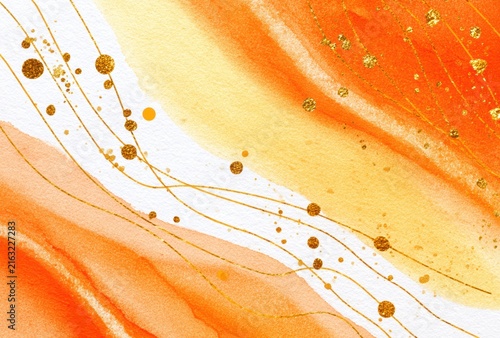 Abstract orange gold watercolor wave background

