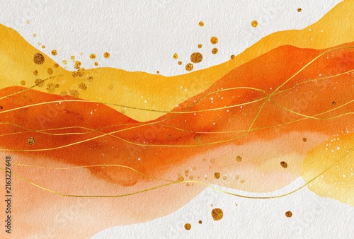 Abstract orange gold watercolor wave background

