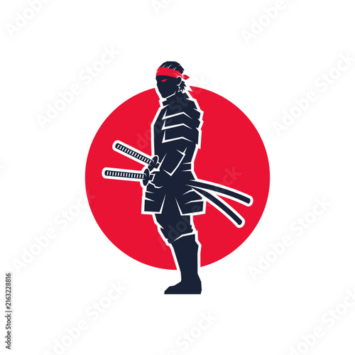 Red headband samurai warrior silhouette