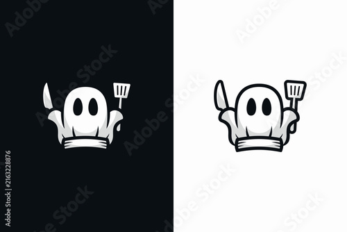 Funny ghost chef cooking logo