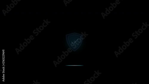 Glowing blue shield icon with checkmark animation digital security and protection concept