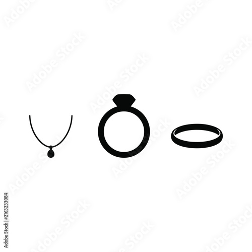 Ring ,Earrings ,Necklace, silhouette single object, black vector silhouette