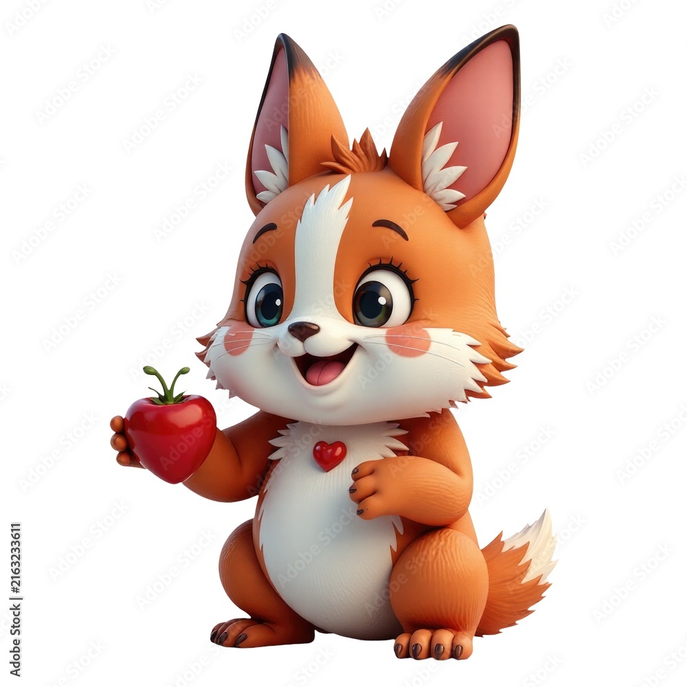 Naklejka premium A colorful illustration of a fox holding an apple