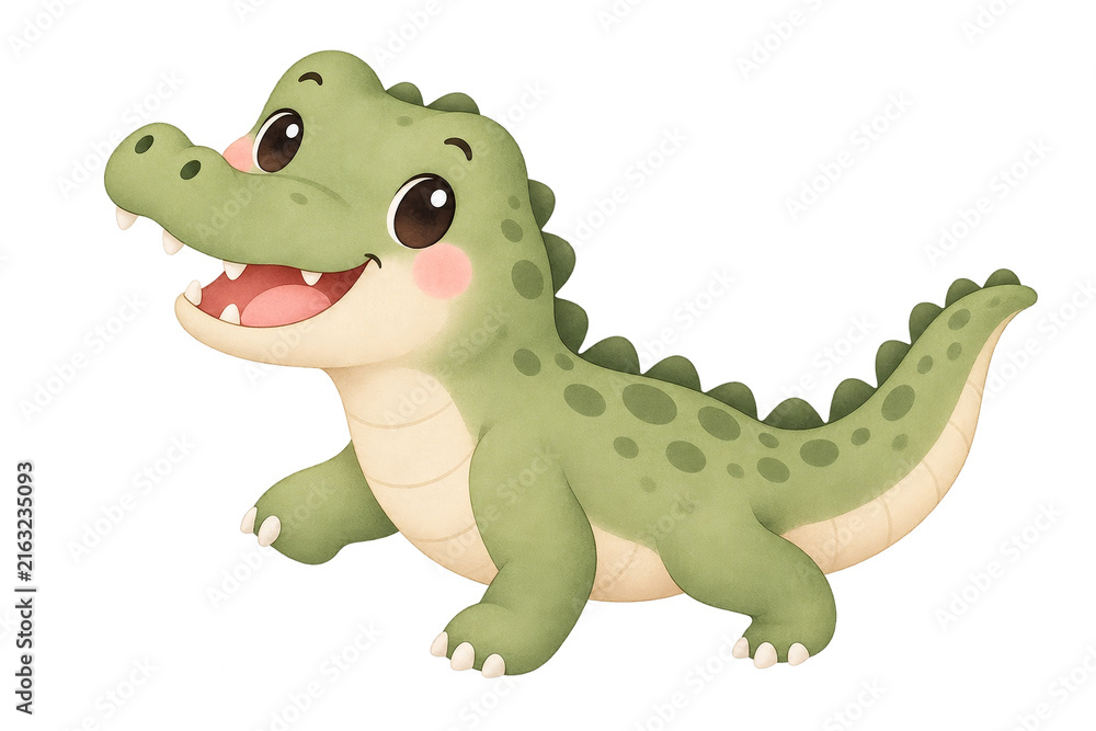 Obraz premium A cute baby crocodile walking with watercolor style for sticker, children book, baby things