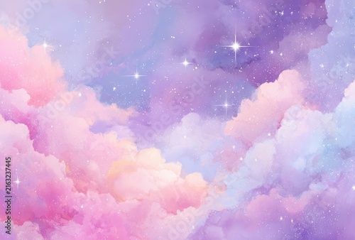 Dreamy pastel purple starry clouds background
