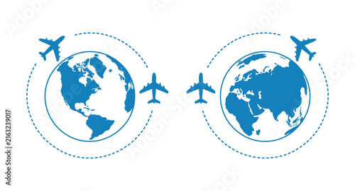 Global Travel Connectivity: Airplanes illustrate worldwide travel routes connecting continents. international flight, tourism concept, journey, connection, exploration.