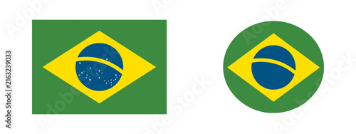 Brazil flag rectangular and circular icon shapes on white background with brazilian flag national flag identity