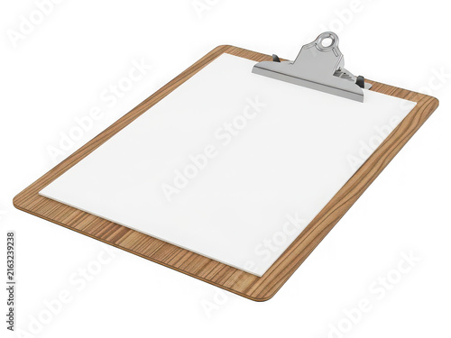 Empty wooden clipboard with metal clip for office notes isolated on transparent background