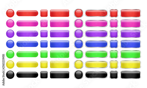 Glossy button web element set for user interface design in vivid color