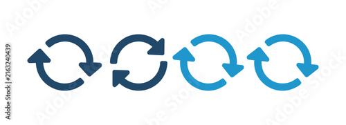 Cycle Arrows: Four refreshing circular arrows in navy blue and sky blue. process flow, circular diagram, loop symbol, rotation graphic.