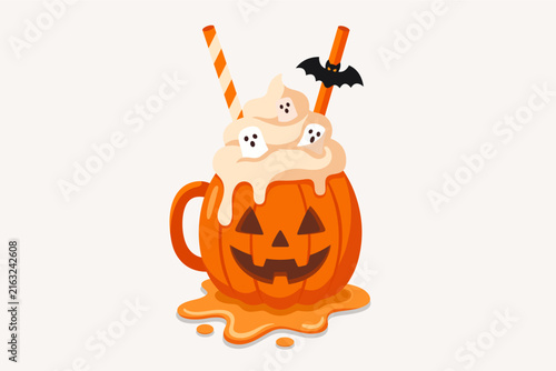 Halloween Pumpkin Jack O Lantern Mug Hot Chocolate Vector Illustration
