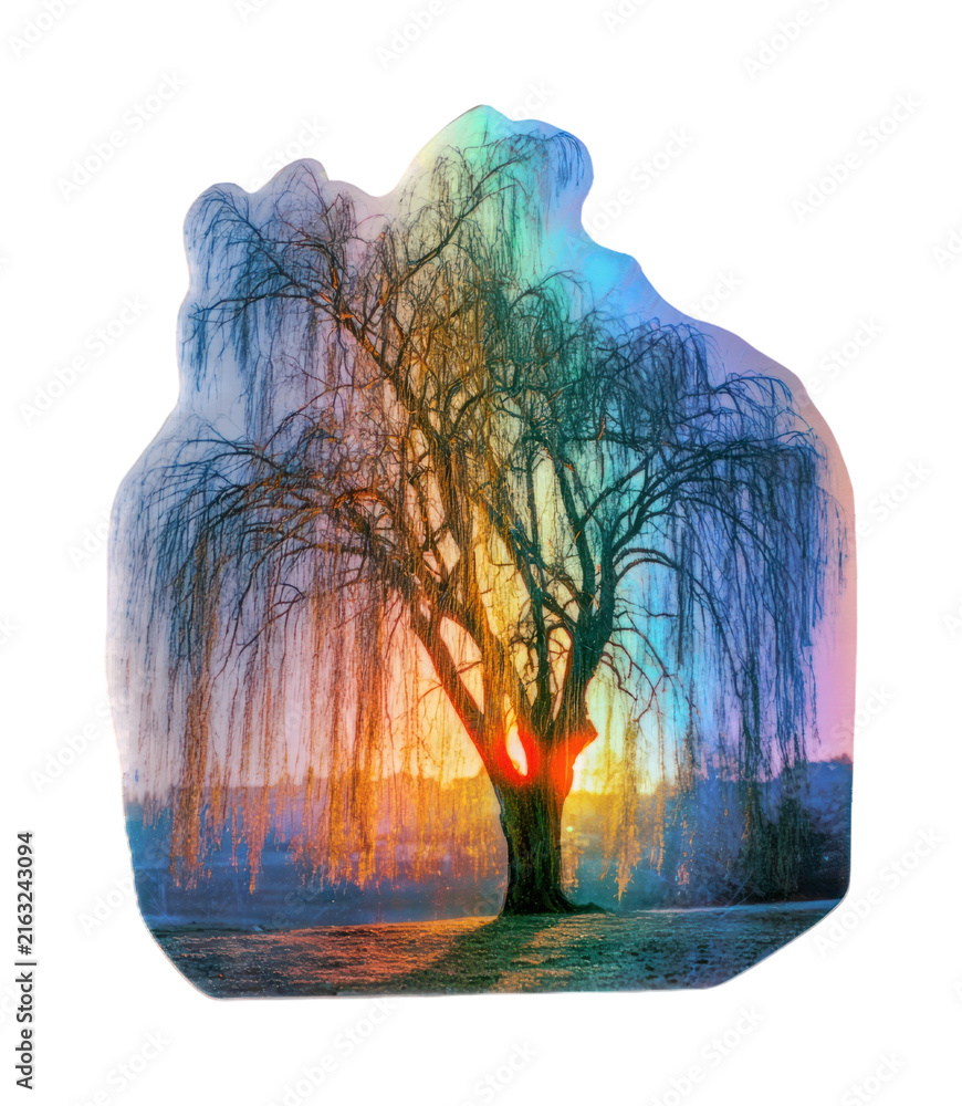 Fototapeta premium Colorful sunset willow tree PNG with transparent background