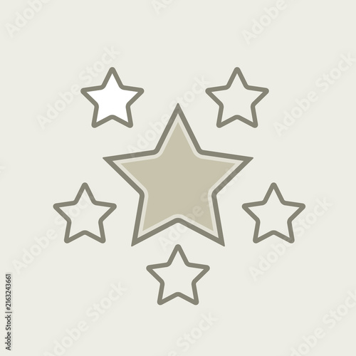 Minimalist star icon with one filled central star surrounded by four outlined stars. Simple geometric symbol for rating, achievement, favorite, highlight, or quality mark.