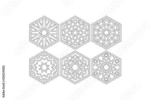 Arabic pattern hexagonal symmetrical line drawings high resolution picture