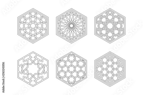 Six hexagonal designs islamic geometric high resolution picture