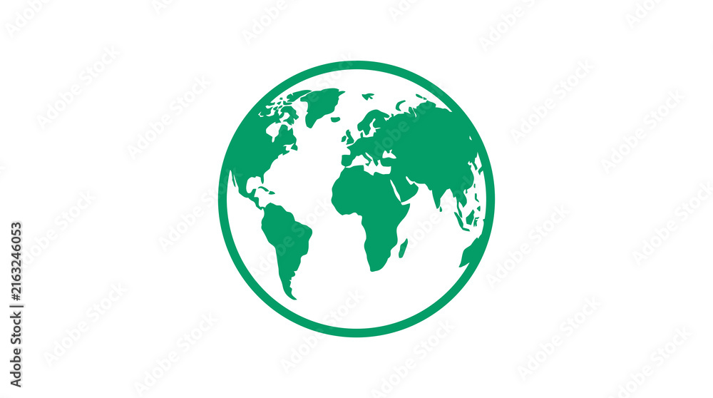 Fototapeta premium Green world globe icon showing continents.