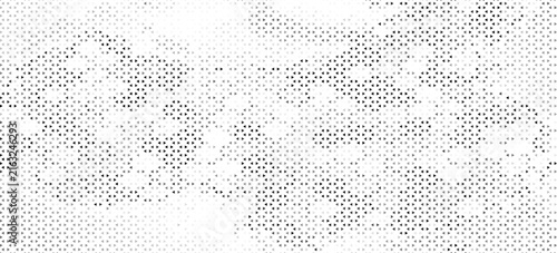 Fading triangle halftone texture gradient pattern. Abstract diagonal geometric background. Tech mosaic triangular halfton gradation. Vector vanishing corner arrow wallpaper for banner, booklet, poster