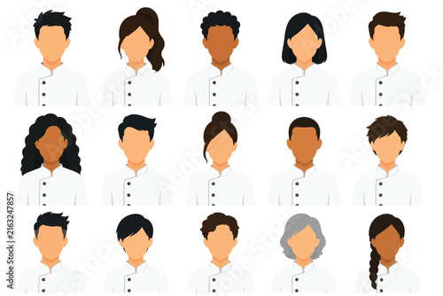 Set of diverse professional chef avatars with various hairstyles isolated on transparent background