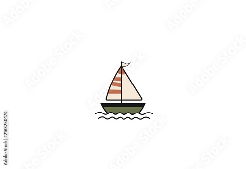 Картината върху платно Vector illustration of a sailing ship with striped red, white, and cream sails