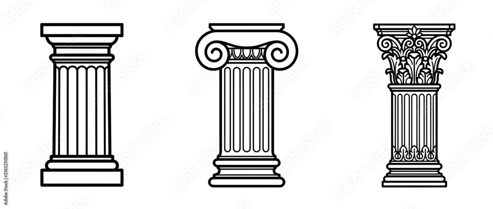 Obraz premium Set of three classical architectural column outlines
