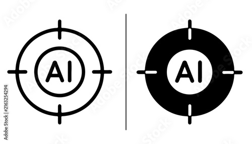 AI Target and Crosshair Icons: Two abstract graphic icons representing artificial intelligence, one outlined and one solid black.
