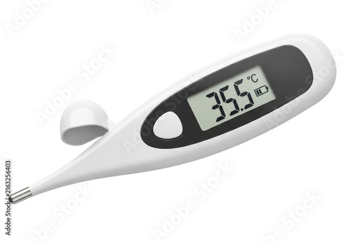 Digital thermometer showing body temperature in celsius