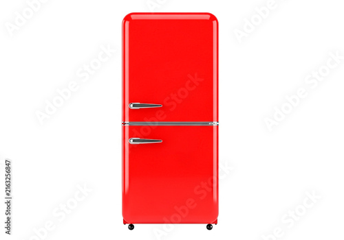 Bright red retro style refrigerator for kitchen interior
