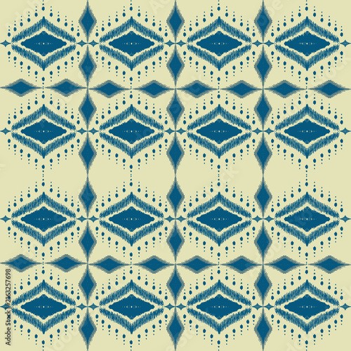 Ethnic ikat geometric diamond seamless pattern background, traditional blue tribal vector