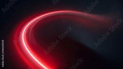 Vibrant red neon light wave sweeping through dark abstract background for futuristic design