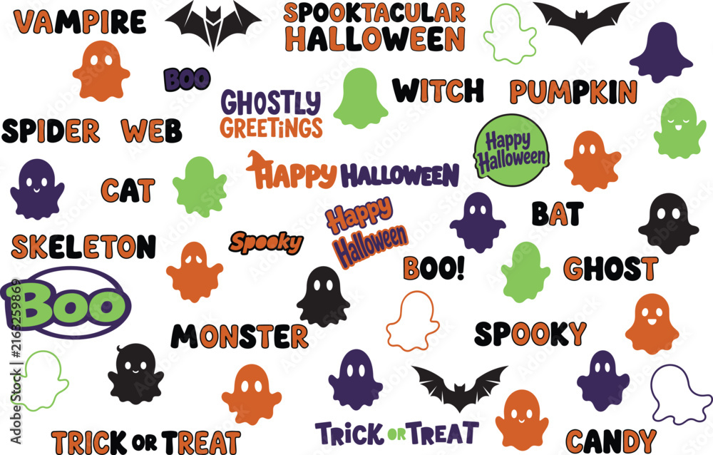 Fototapeta premium Set of vector words related to Halloween for funny illustrations