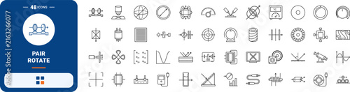 Polarizer pair rotate line icon set. Vector pictograms of optical filters, light polarization, rotators, and waveplates elements, thin linear illustration.