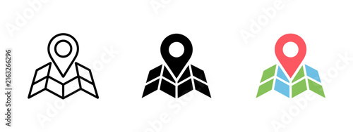 Map Location Pin Vector Icon Set Navigation GPS Destination Marker Line Solid Color Web UI Graphic Element