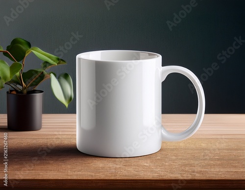 mug mockup taza blanca sobre una mesa vista