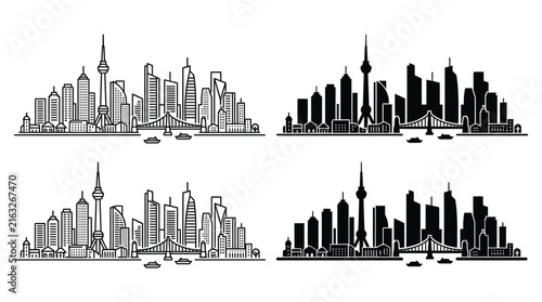 Photography Toronto skyline silhouette variations on a white background