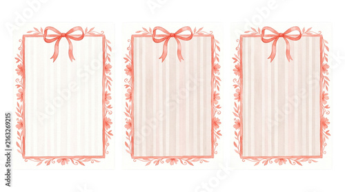 Three rectangular gift tags with orange ribbon bows