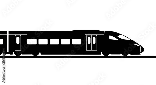 Vector illustration of silhouette of a modern high speed passenger train on a transparent background