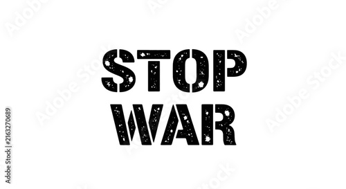 Vector illustration of stop war text with grunge texture on a transparent background