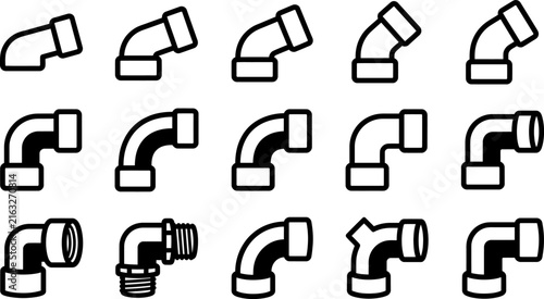 Collection of various pipe elbows and fittings in a simple black and white style