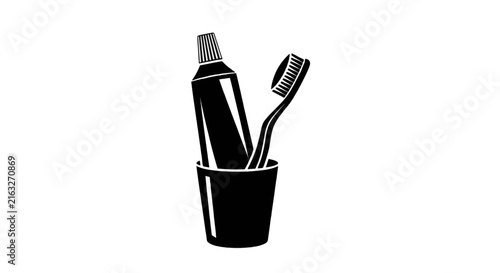 Vector illustration of toothbrush and toothpaste in a cup icon on a transparent background