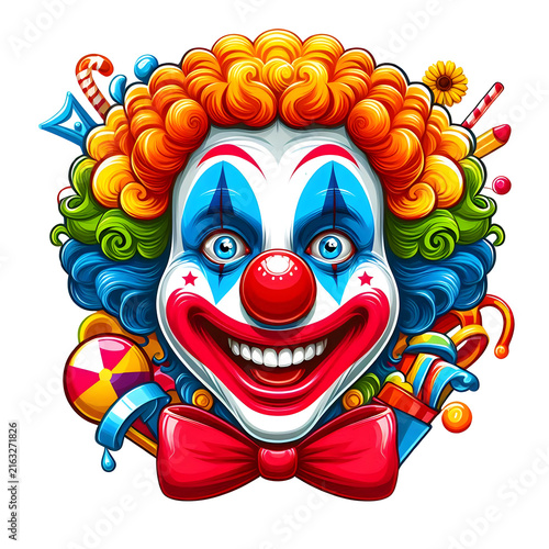 Funny Circus Clown Head Vector Artwork Isolated on Transparent Background