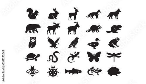 Set of wild animal silhouettes icons for nature and wildlife design