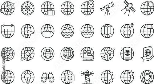 25 Globe Network Icons, Global Technology Symbols, Digital Communication, Internet Connectivity, Navigation and Worldwide Data Concepts