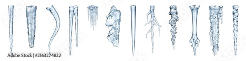 Different shapes of icicles are displayed on a white background. The icicles show various lengths and forms. This setup is made for a Christmas theme