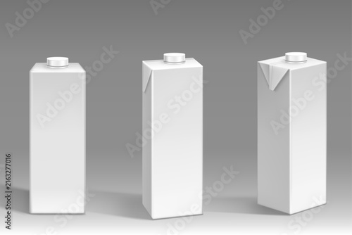 White Blank Carton Juice Milk Packaging Mockup Set, 3D Paper Box Container Isolated on Gray Background