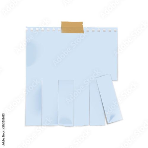 Blue flyer with tear-off tabs for bulletin boards. Tear-off flyer template on a white background with soft shadows.