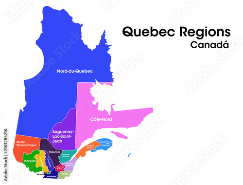 Quebec regions Canada Filled Vector Map