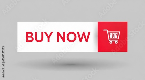Red shopping cart buy now button with white banner
