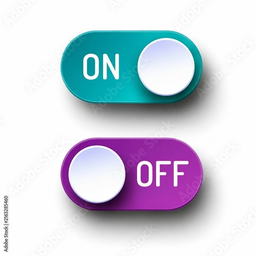 On and off toggle switch buttons in vibrant colors