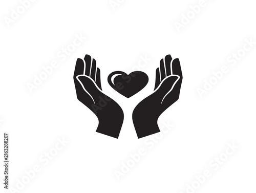 Hands holding a heart icon. Charity and care symbol for non-profit organizations.