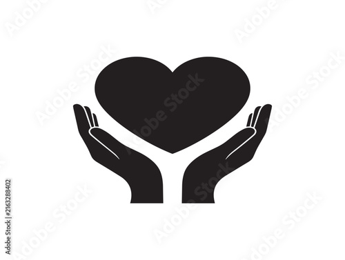 Hands holding a heart icon. Charity and donation symbol for non-profit organizations.